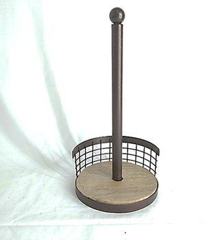 Iron & Wood Paper Towel Holder – Black Metal Kitchen Countertop Organizer - Metal Designers Gallery - India